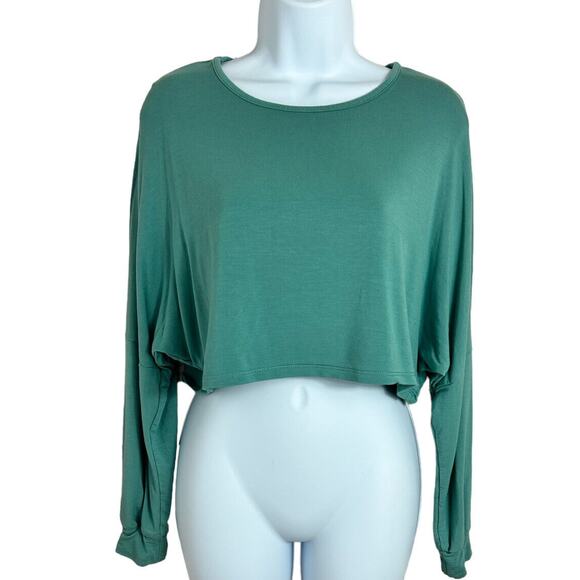 Lulu's Sage Green Crop Top Sz XS Oversized 3/4 Sleeve Loose Blouse - Picture 1 of 5